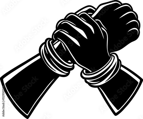 Symbolic clenched fist hands silhouetted vector design for strength unity solidarity and support representation in black and white