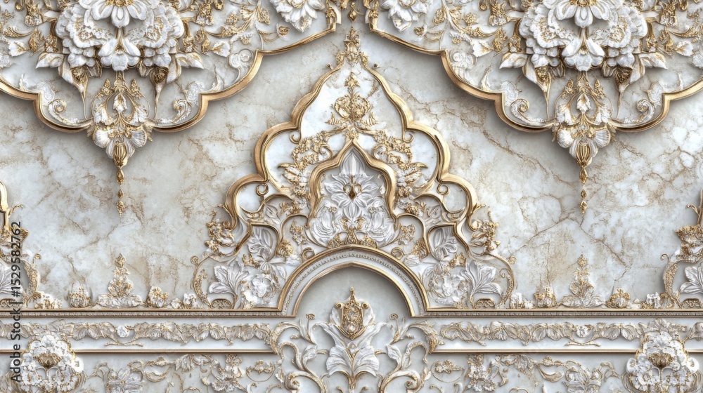 Obraz premium White and Gold Ornate Marble Wall Design
