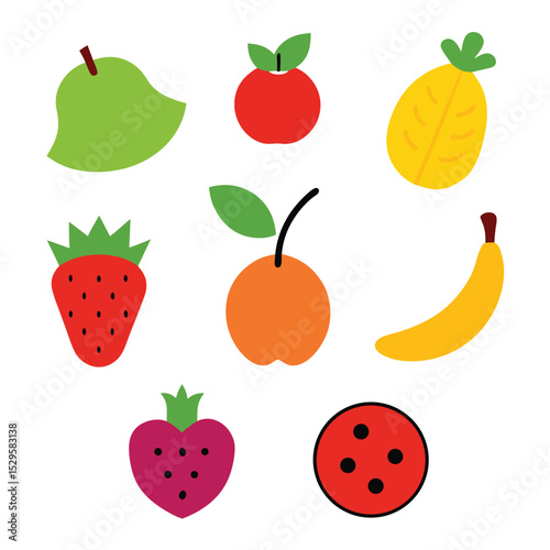 fruit set of vector doodle icon on transparent background