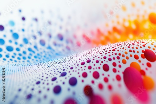 Colorful abstract design featuring vibrant dots and wave-like patterns over a gradient background, creating a visually striking composition in contemporary art style