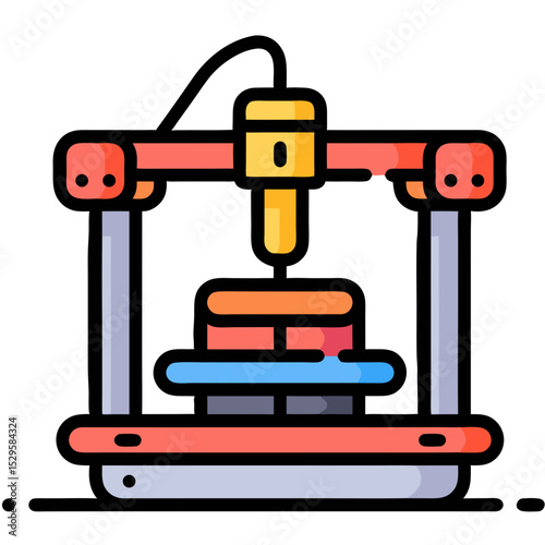 Colorful Stylized 3D Printer Icon Creating Layered Object