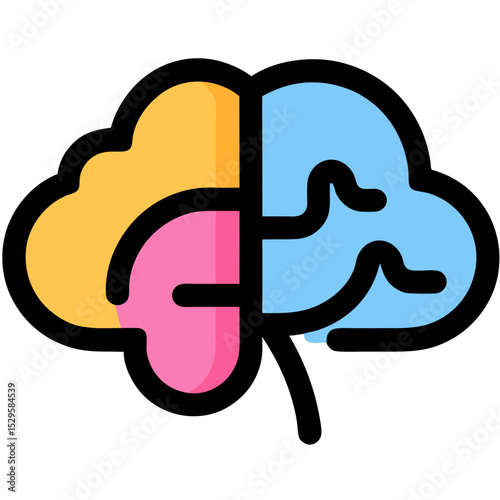 Colorful Stylized Brain Illustration ThreePart Conceptual Design