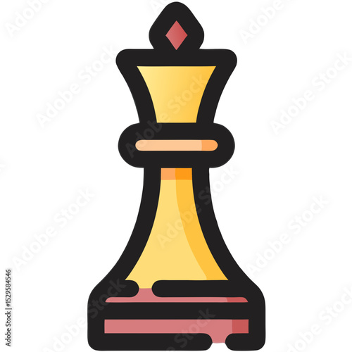 Colorful Stylized Chess Queen Icon with Bold Outlines and Unique Design