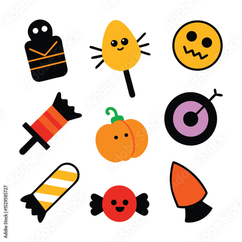 halloween candy set of vector doodle icon on transparent background