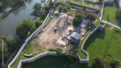 Aerial footage of medieval fortress in Banja Luka, Srpska Republic, Bosnia and Herzegovina