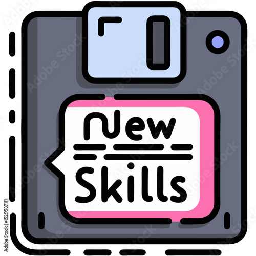 Floppy Disk Icon with New Skills Message Modern Learning Concept