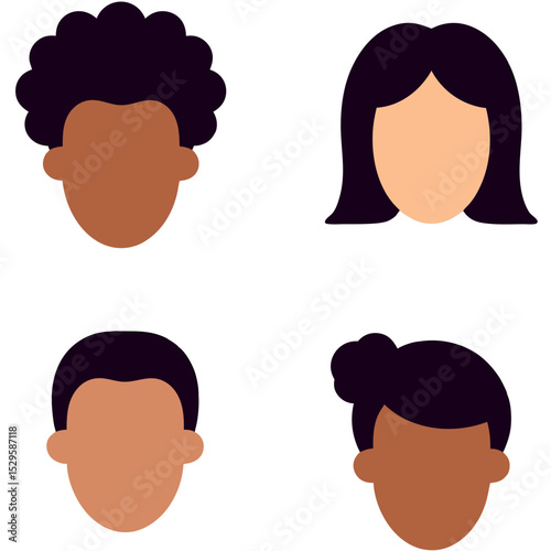 Four Diverse Stylized Head Portraits in Flat Design