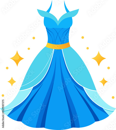 Beautiful blue dress for special event. Vector Fashion model vector icon. stock illustration