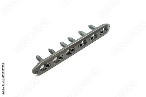 Surgical Tibial plate with screws for bone fixation, designed for stability and support