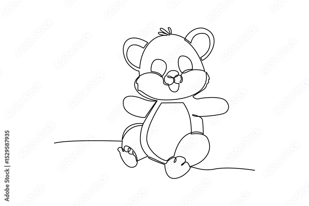 Fototapeta premium One continuous line drawing of cartoon of little bear. Wild animal deer with antlers is dynamic silhouette in simple linear style. Animals minimalist concept. Cartoon minimalist concept.