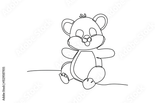 One continuous line drawing of cartoon of little bear. Wild animal deer with antlers is dynamic silhouette in simple linear style. Animals minimalist concept. Cartoon minimalist concept.