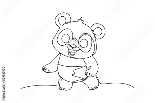 One continuous line drawing of cartoon of little Panda. Wild animal deer with antlers is dynamic silhouette in simple linear style. Animals minimalist concept. Cartoon minimalist concept.