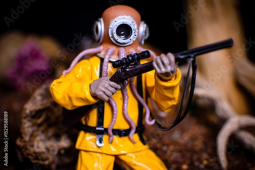 Diver creature with rifle oddity scene