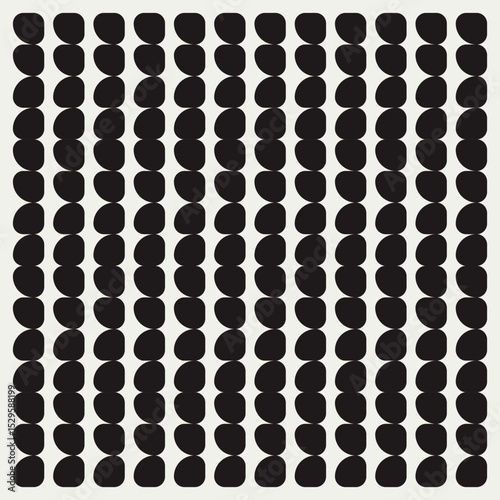 Mid century modern geometric pattern in black and white. Repeated and decorative design that can be used for packaging, decorating, interior design, wallpapers, and more.