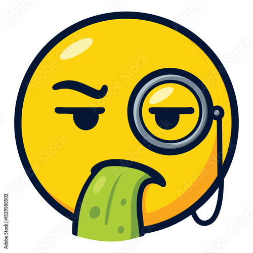 Classy Monocle Emoji Face Vector with Skeptical Smirk and Raised Eyebrow on White Background