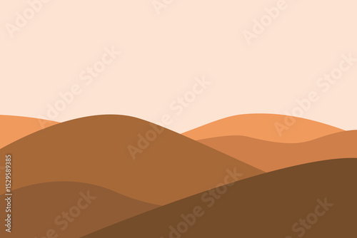 Gradient brown tones form a desert landscape in vector art, portraying peaceful horizons and the natural beauty of sunlit, wide open sandy terrain.