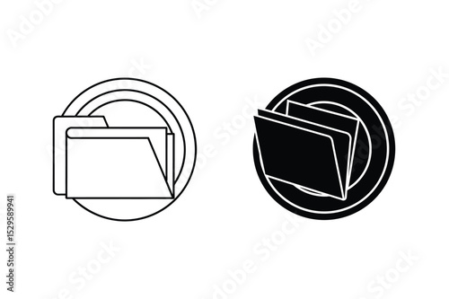 Simple minimalist vector illustrations of file folders inside circles for design elements