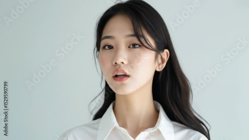 Attentive Listening of Asian Woman with Focused Expression