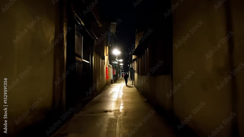 A Serene Night Walk Through a Quiet and Dimly Lit Alleyway Enhanced by Soft Lighting Beneath the Stars A Serene Night Walk Through a Quiet and Dimly Lit Alleyway Enhanced by Soft Lighting Beneath the Stars