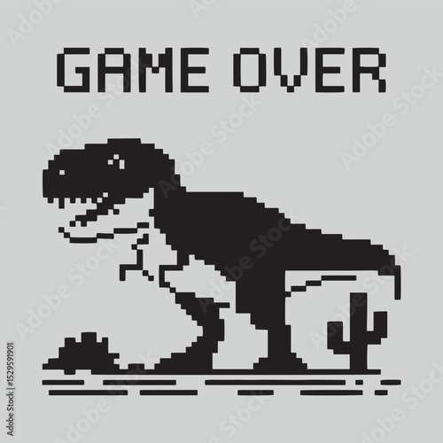 Pixel art dinosaur icon vector depicting internet symbol offline error game over