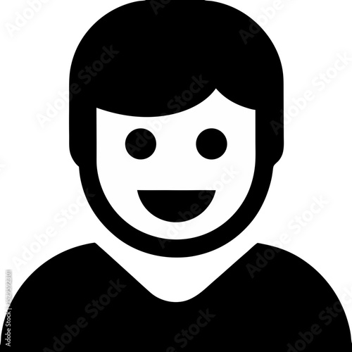 Simple Black and White Smiling Face Icon Representing Happiness