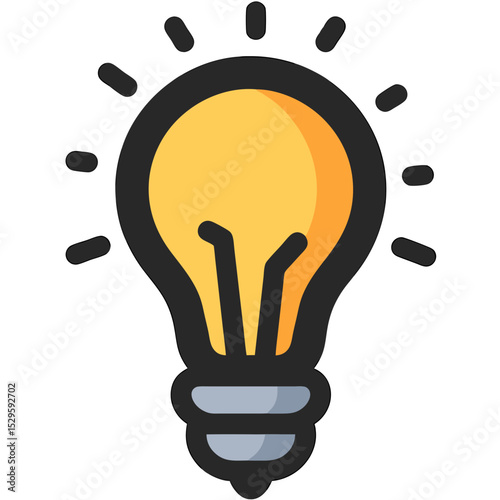 Simple Bright Idea Lightbulb Icon with Radiating Rays