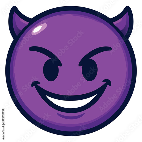 Mischievous Devil Emoji Vector Illustration with Horns and Sly Grin on White Background