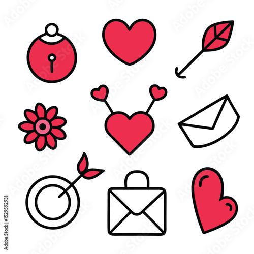love set of vector doodle icon on transparent background