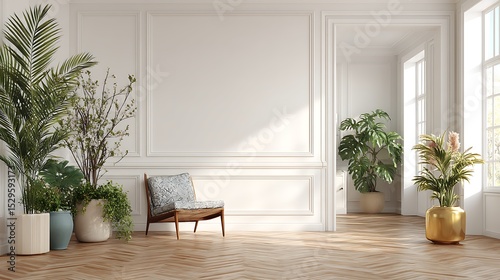 Interior scene and mockup, white corner wall between living and dining