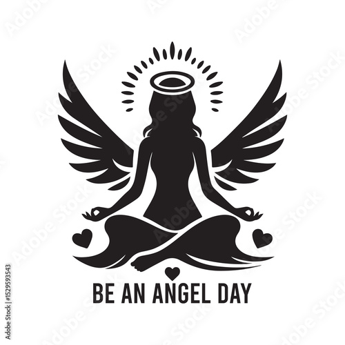 Be an Angel Day Silhouette Vector Illustration, Solid White Background.