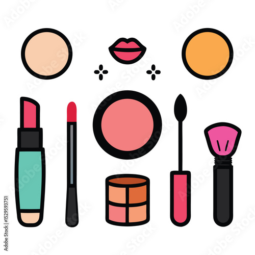 makeup set of vector doodle icon on transparent background