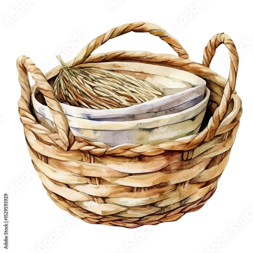Basket Organizers, watercolor painting vector, high quality, isolated on a white background.