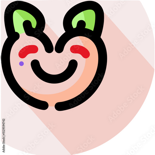 Smiling Cartoon Face with Green Ears and Red Cheeks Happy Expression