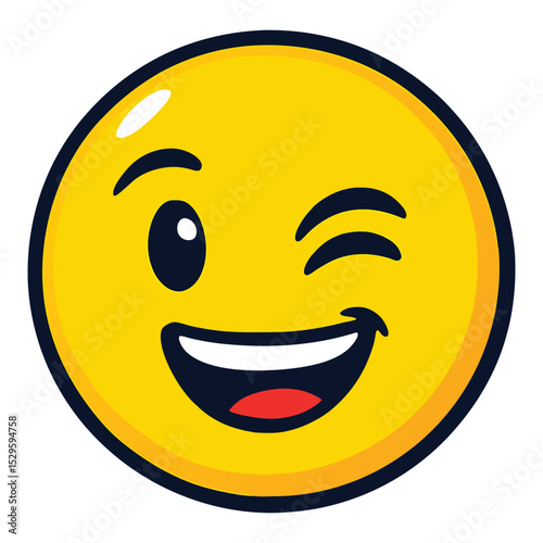 Cheeky Winking Emoji Vector Illustration with Playful Smile and Glossy Highlights – High-Resolution Cartoon Emoji Design