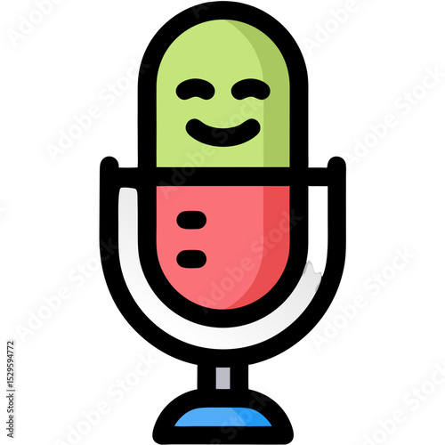 Smiling PillShaped Microphone Icon with Red and Green Colors