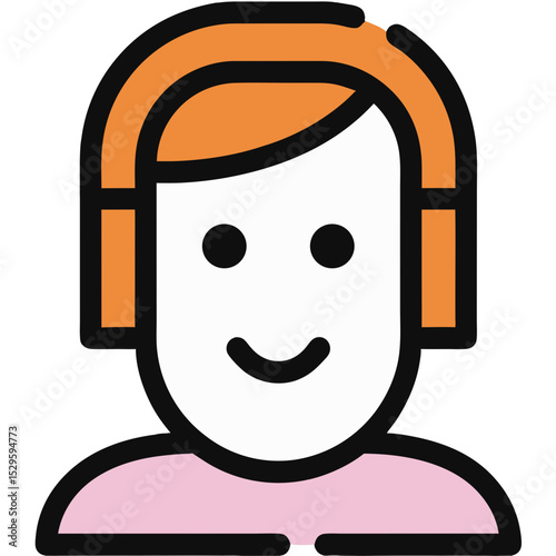 Smiling Person with Orange Hair and Headphones Simple Icon Style