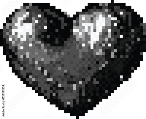 Y2k pixel heart icons in black and white grayscale