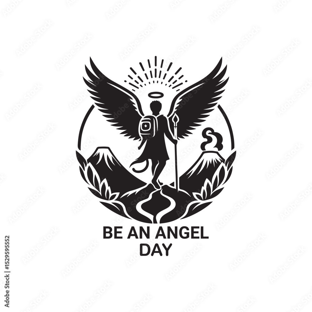 Obraz premium Be an Angel Day Silhouette Vector Illustration, Solid White Background.