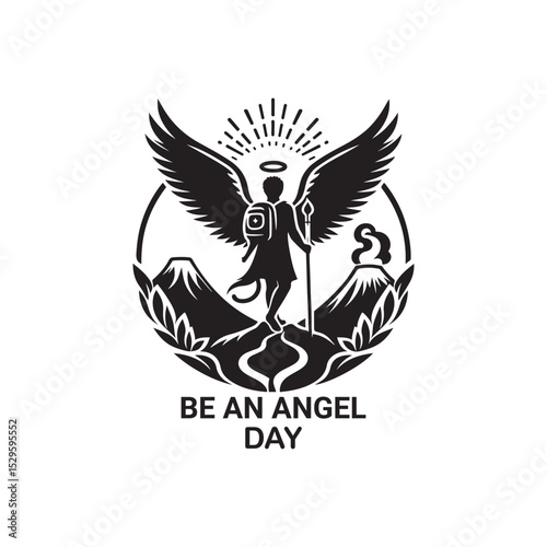 Be an Angel Day Silhouette Vector Illustration, Solid White Background.