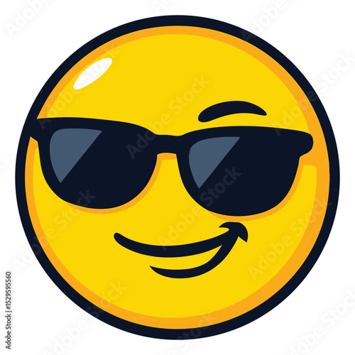 Cool Sunglasses Emoji Vector Illustration with Confident Smirk and Vibrant Yellow Face