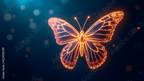 Radiant Butterfly: A mesmerizing, glowing butterfly illuminated in a captivating display of luminescence against a mysterious dark background.