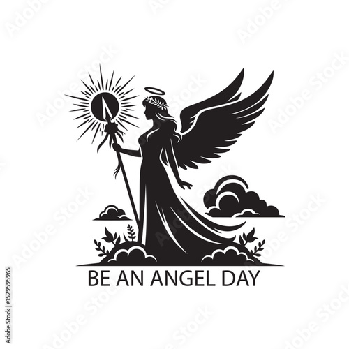 Be an Angel Day Silhouette Vector Illustration, Solid White Background.