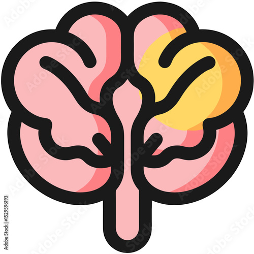 Stylized Brain Illustration with Pink and Yellow Lobes Bold Outline