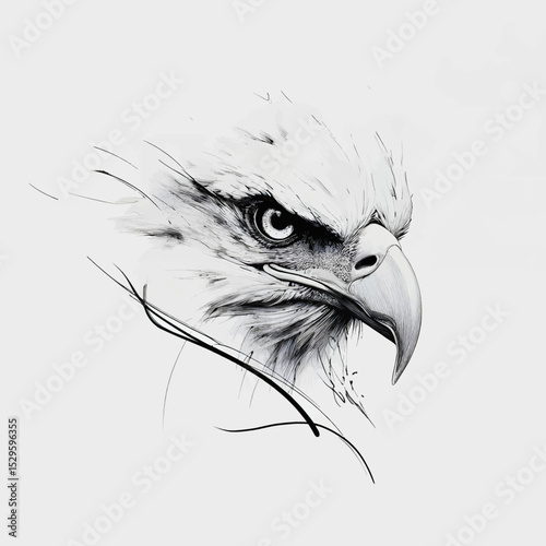 Detailed monochrome drawing of an eagle's head in profile. Vector illustration