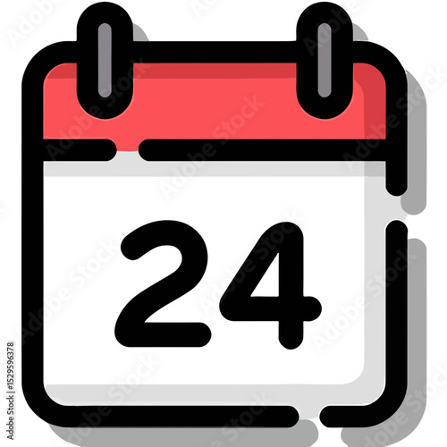 Stylized Calendar Icon Displaying the Number TwentyFour Red Accent