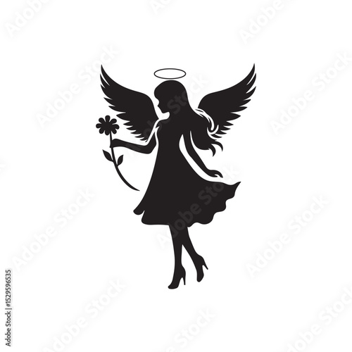 Be an Angel Day Silhouette Vector Illustration, Solid White Background.
