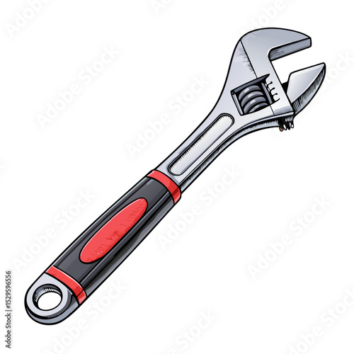 Vector illustration of an adjustable wrench isolated on white background, perfect for transparent background