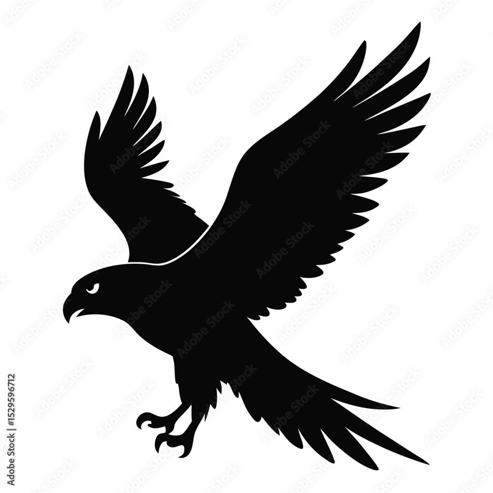 Obraz premium Hawk Silhouette Flying Against a White Background Vector Illustration of a Bird in Flight