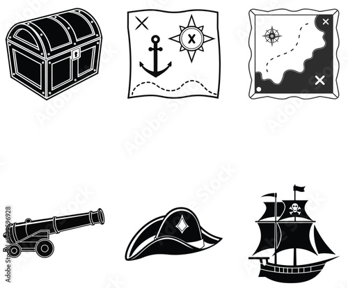 Simple Nautical Adventure and Pirate Treasure Illustrations
