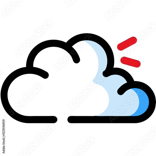 Stylized Cloud Icon with Red Rays Representing Sunny Weather Conditions